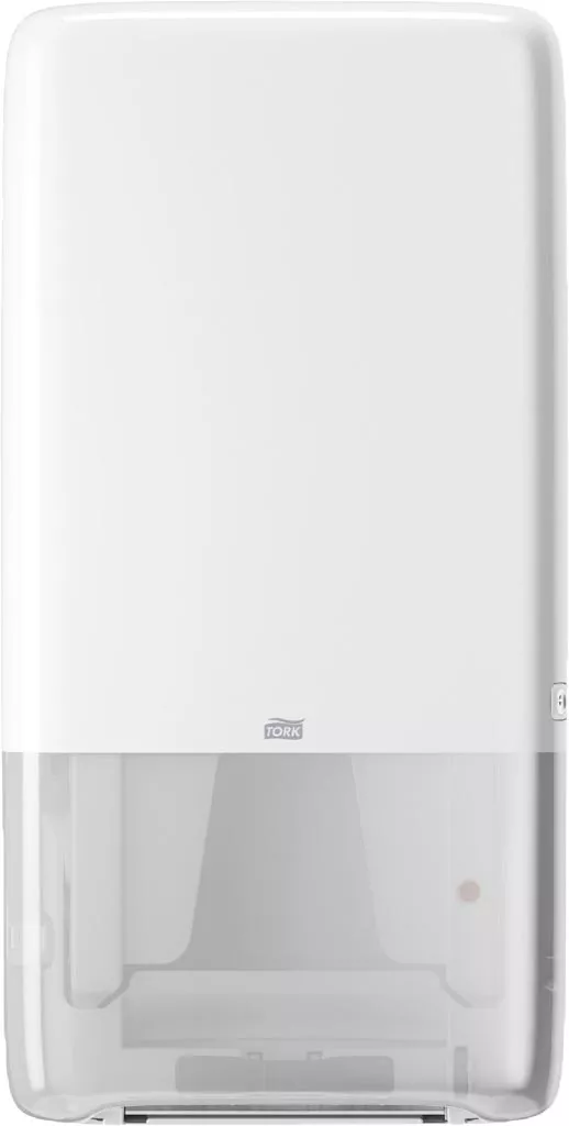 Dozownik PEAKSERVE do niekończących się ręczników, z przezroczystym dolnym panelem umożliwiającym kontrolę poziomu ręczników. Prosty design, łatwy w uzupełnianiu.