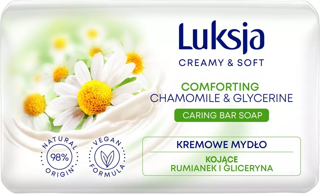 Kremowe mydło w kostce 90g Luksja, o zapachu rumianku i gliceryny, seria 