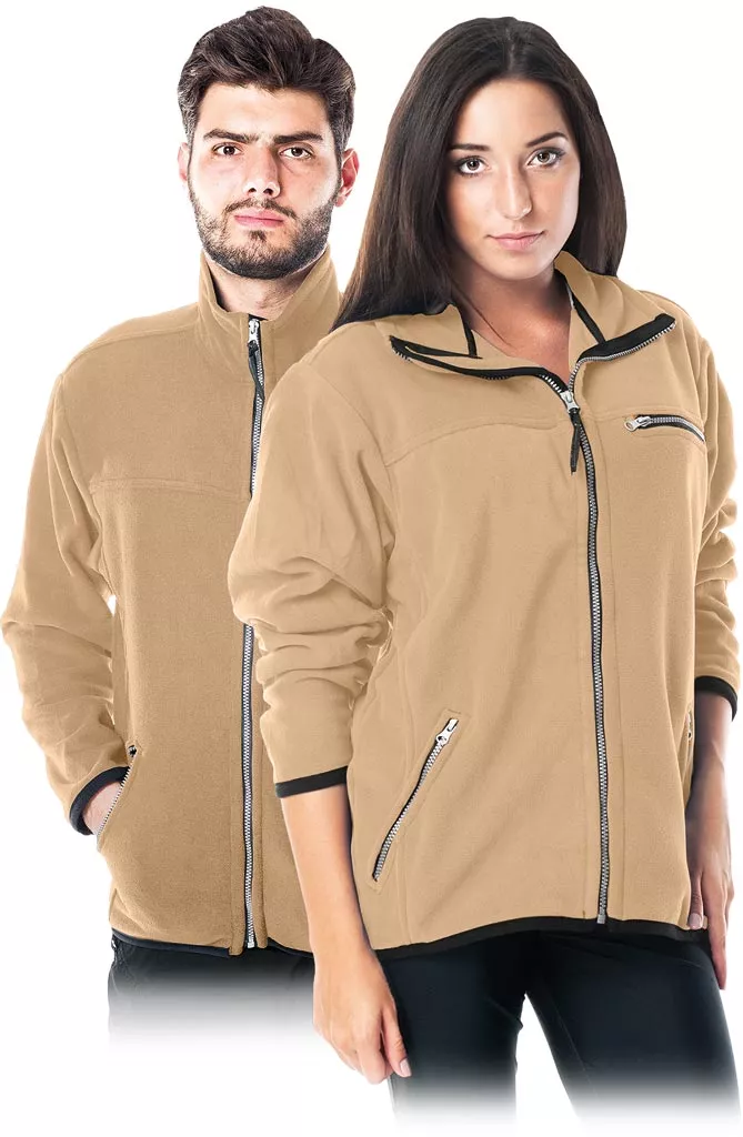 Beżowy polar roboczy HONEY, zapinany na zamek, z kieszeniami na suwak. Model unisex, materiał ocieplający, wygodny i praktyczny do pracy.