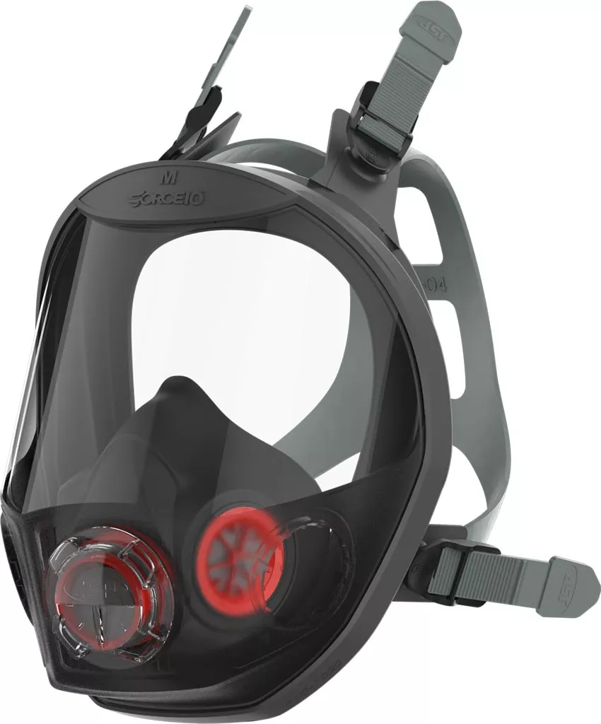 Maska pełnotwarzowa Force®10 Typhoon™ w kolorze czarnym, wyposażona w szerokie, przezroczyste okulary oraz dwa zawory oddechowe. Posiada regulowane paski do mocowania na głowie.