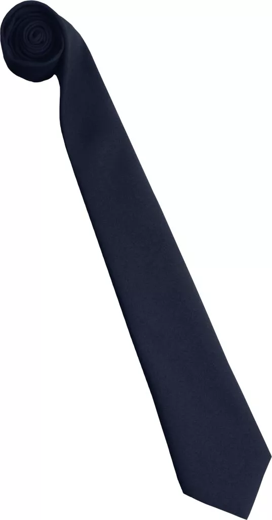 Elegancki krawat w jednolitym, ciemnogranatowym kolorze o gładkiej fakturze.