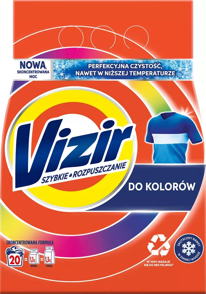 Opakowanie proszku do prania VIZIR. Jest to wersja 