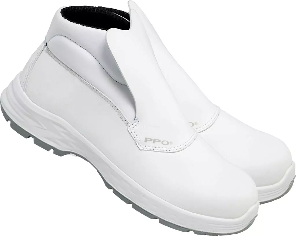 Buty robocze trzewiki S2 WSX5, białe, wykonane z trwałego materiału, posiadają podnosek dla ochrony palców. Model bez sznurowadeł, z wygodnym, jednolitym cholewką zabezpieczającą stopę.
