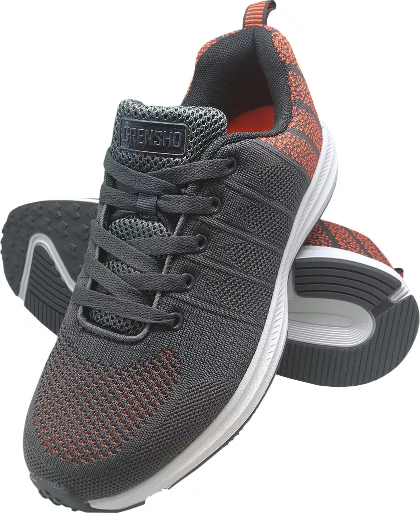 Męskie lekkie buty sportowe PIXEL w kolorze stalowo-pomarańczowym. Model sznurowany, przewiewna siateczkowa cholewka, wygodna podeszwa z wyraźnym bieżnikiem. Idealne do codziennego użytku i aktywności sportowej.
