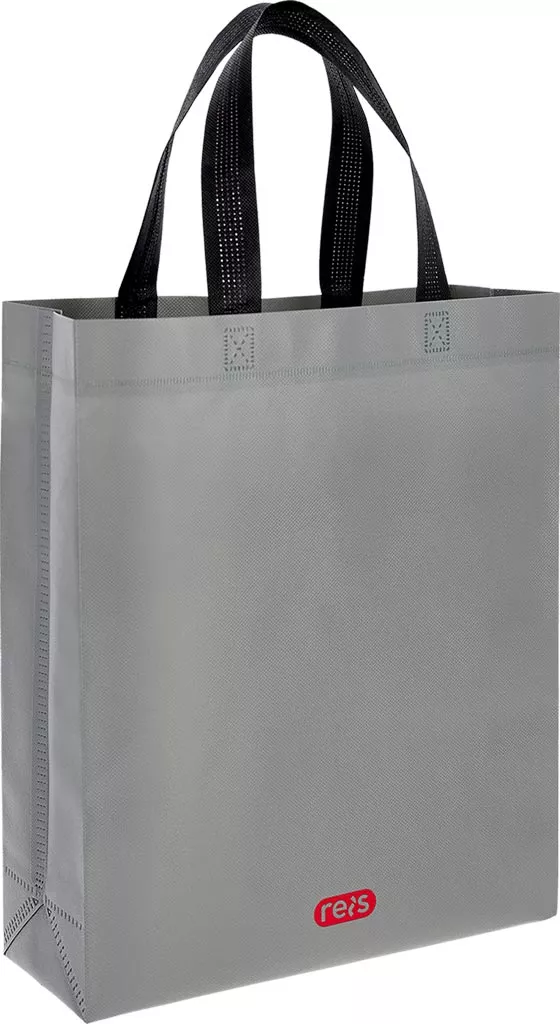 Torba na zakupy reklamowa wielorazowa o pojemności 10 l, model PLAIN, w kolorze szarym z czarnymi uchwytami. Wykonana z trwałego materiału, prosty design.
