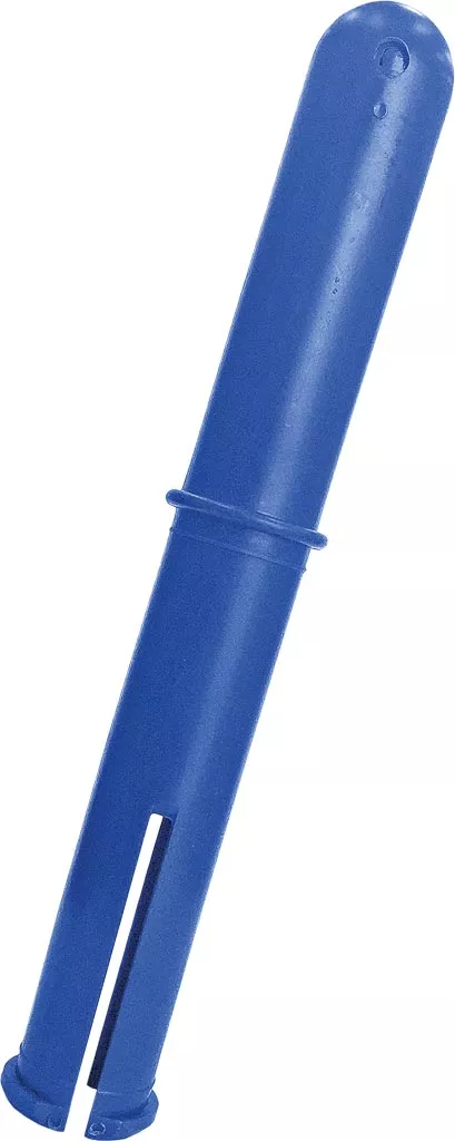 Uchwyt do folii stretch mini w kolorze niebieskim, wykonany z tworzywa sztucznego, umożliwia wygodne trzymanie i rozciąganie folii. Kompaktowy i prosty w użyciu.