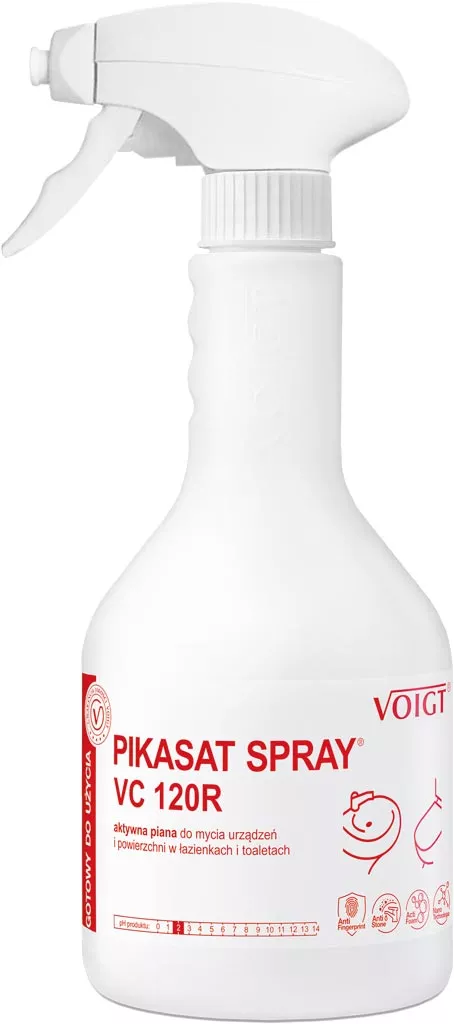 Produkt to biały pojemnik z rozpylaczem o nazwie 