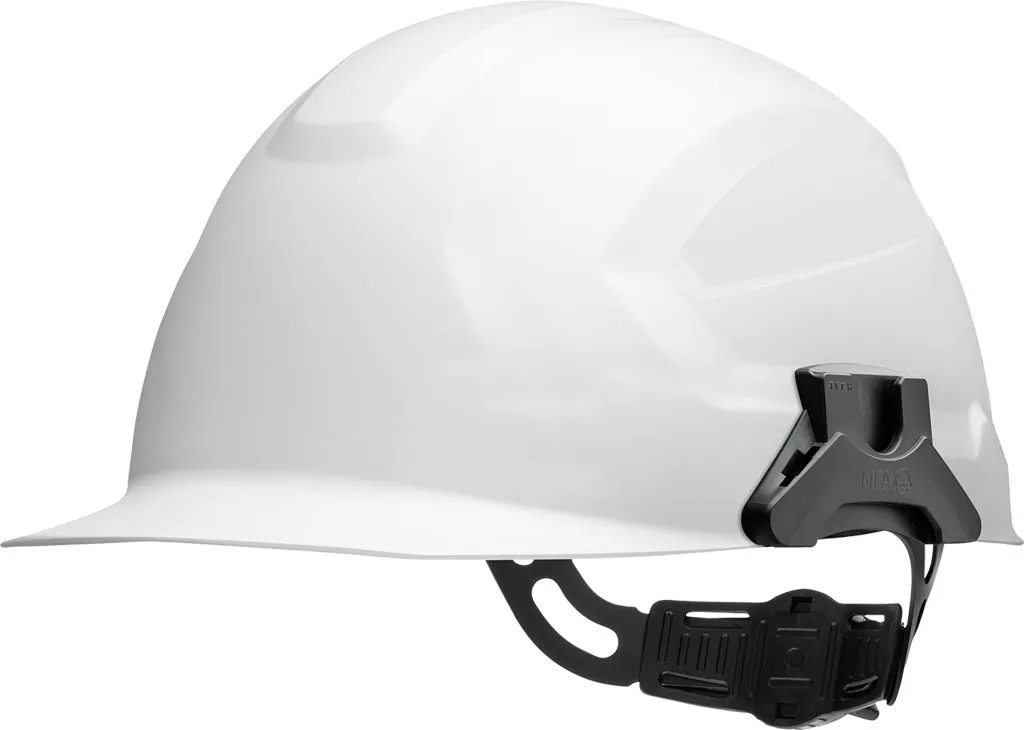 Biały hełm ochronny SCHUBERTH CROSS ELECTRIC z regulowanym paskiem, przeznaczony do ochrony głowy podczas pracy. Posiada wyprofilowany daszek i solidną budowę.