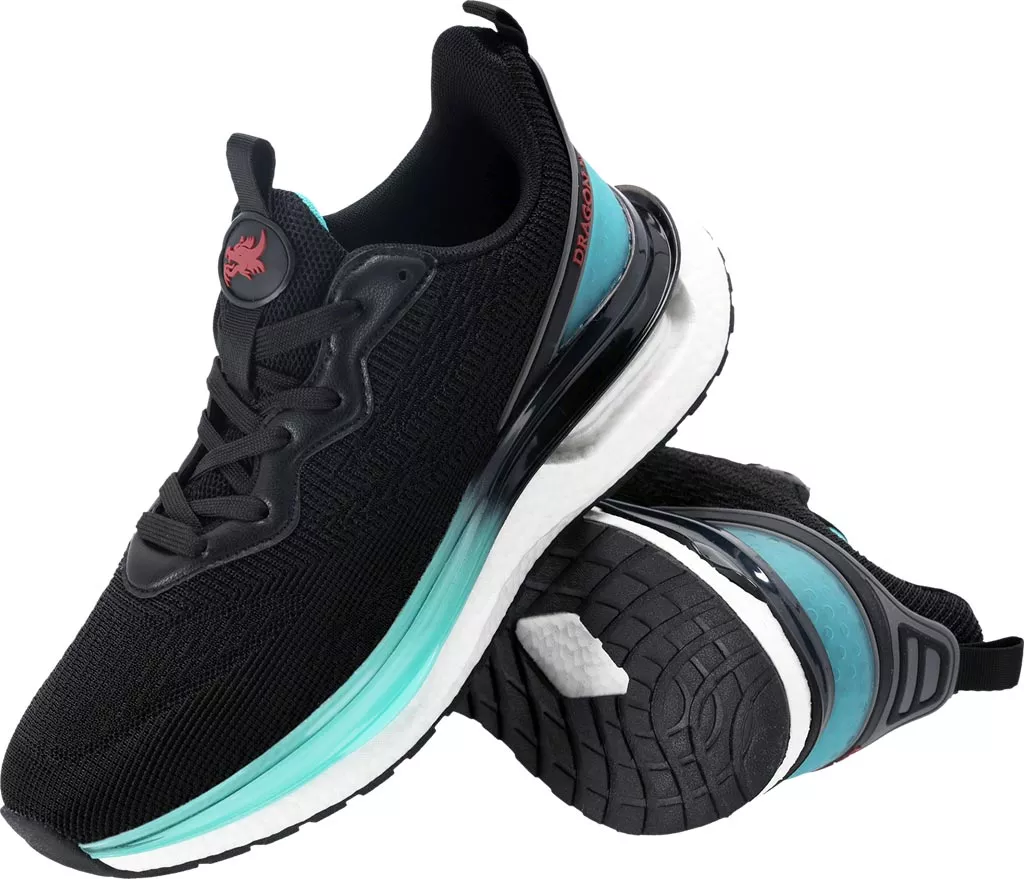 Sportowe buty męskie LIMBER, czarne z turkusowymi i białymi akcentami. Lekkie, z siateczkową cholewką, amortyzowaną podeszwą i systemem sznurowania dla wygody podczas treningu.