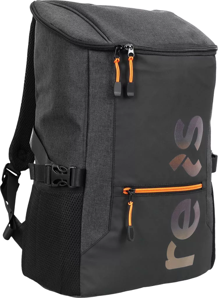 Plecak WORKBAG sportowy o pojemności 18L, wzmacniany, z regulowanymi paskami i zewnętrzną kieszenią na suwak z pomarańczowym akcentem. Czarny, prostokątny kształt.