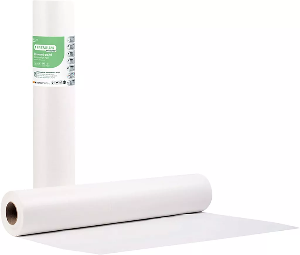 Podkład higieniczny w rolce, biały, marki Soft Care Premium Standard. Widoczne oznaczenie 