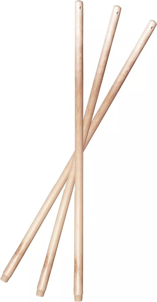 Trzy trzonki drewniane o długości 120 cm, kolor naturalny, gładko wykończone.