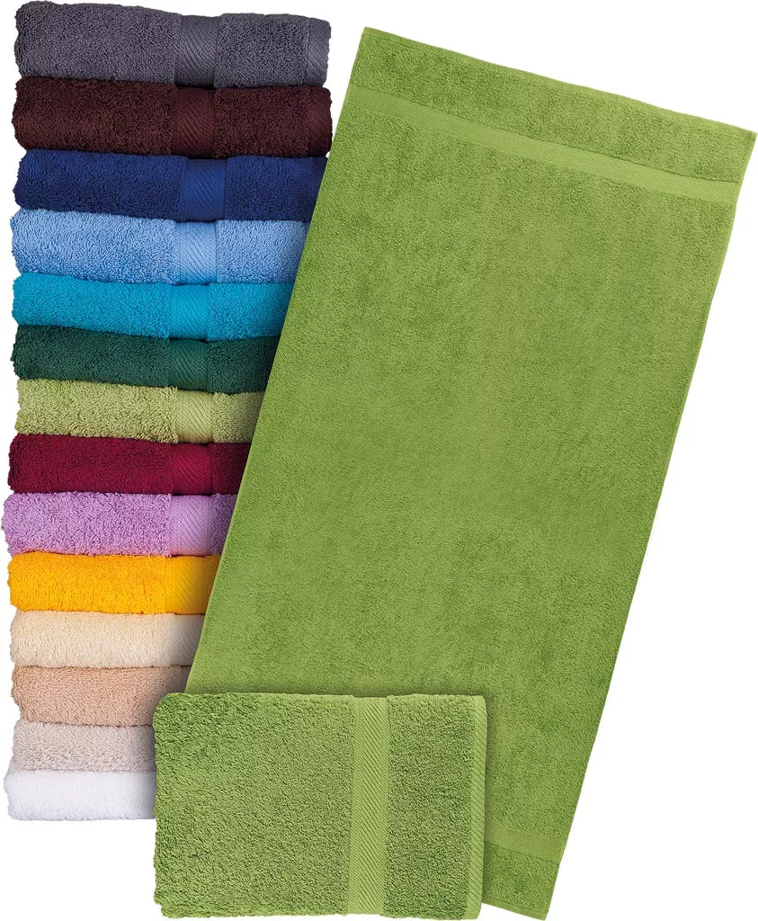 Ręcznik frotte 100% bawełna, gruby, w kolorze zielonym. Wykonany z wysokiej jakości tkaniny frotte, dostępny w różnych kolorach. Idealny do codziennego użytku.