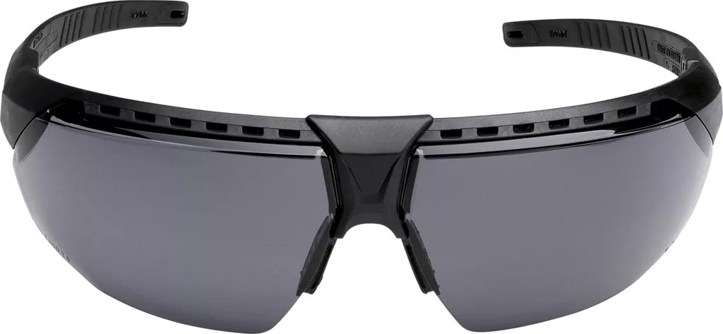 Okulary ochronne Honeywell Avatar™ OTG, czarne, z szerokimi zaciemnionymi szkłami i elastycznym, regulowanym paskiem.
