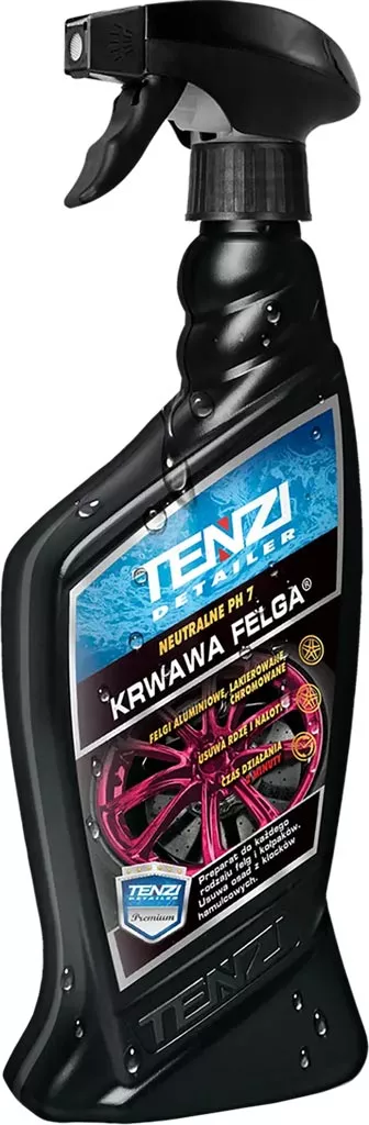Preparat KRWAWA FELGA firmy Tenzi, gotowy do użycia spray do mycia felg aluminiowych, skutecznie usuwa zabrudzenia i osady. Pojemność 750 ml.