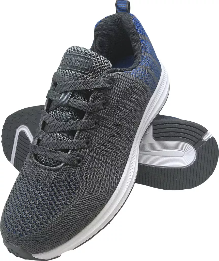 Męskie buty sportowe PIXEL w kolorze stalowo-niebieskim. Wykonane z przewiewnej siateczki, lekkie i wygodne, z białą podeszwą i sznurowaniem. Idealne do codziennego użytku i aktywności.