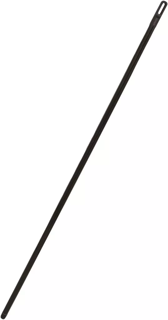 Plastikowy trzonek do szczotki o długości 120 cm, w kolorze czarnym, z otworem do zawieszenia.
