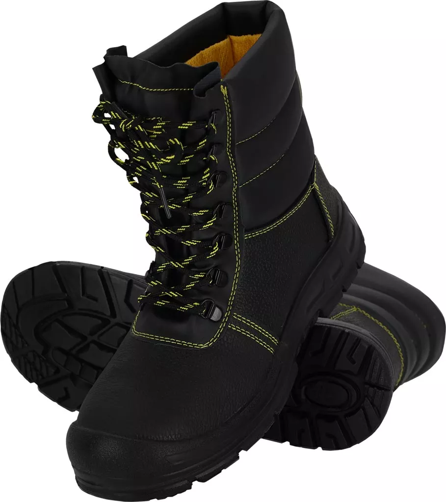 Buty robocze trzewiki wysokie z podnoskiem SB, model YES-TW-SB. Czarne, sznurowane, z wytrzymałą podeszwą, przeznaczone do ochrony stóp podczas pracy.