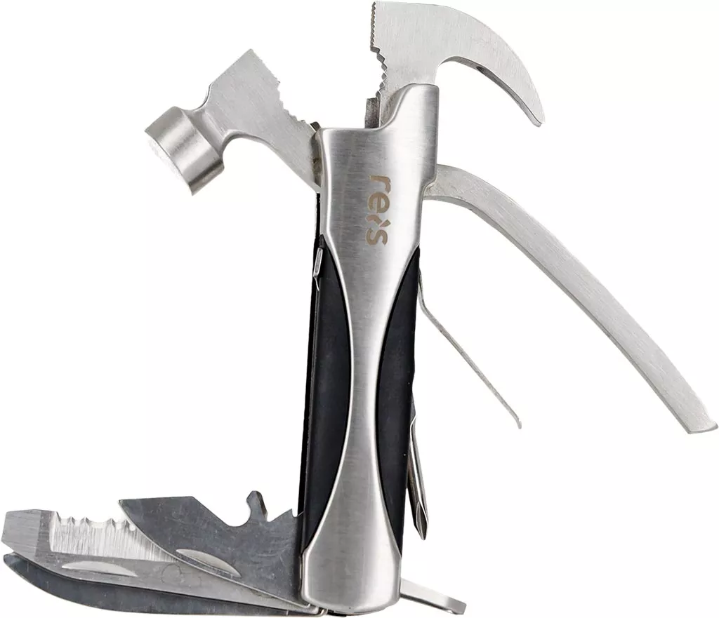 Multitool stalowy 13 w 1 Tactical Guard SRV-MT-H, wielofunkcyjne narzędzie do campingu i survivalu, zawiera młotek, piłę, otwieracz, klucz, śrubokręt i inne funkcje w jednym kompaktowym narzędziu.