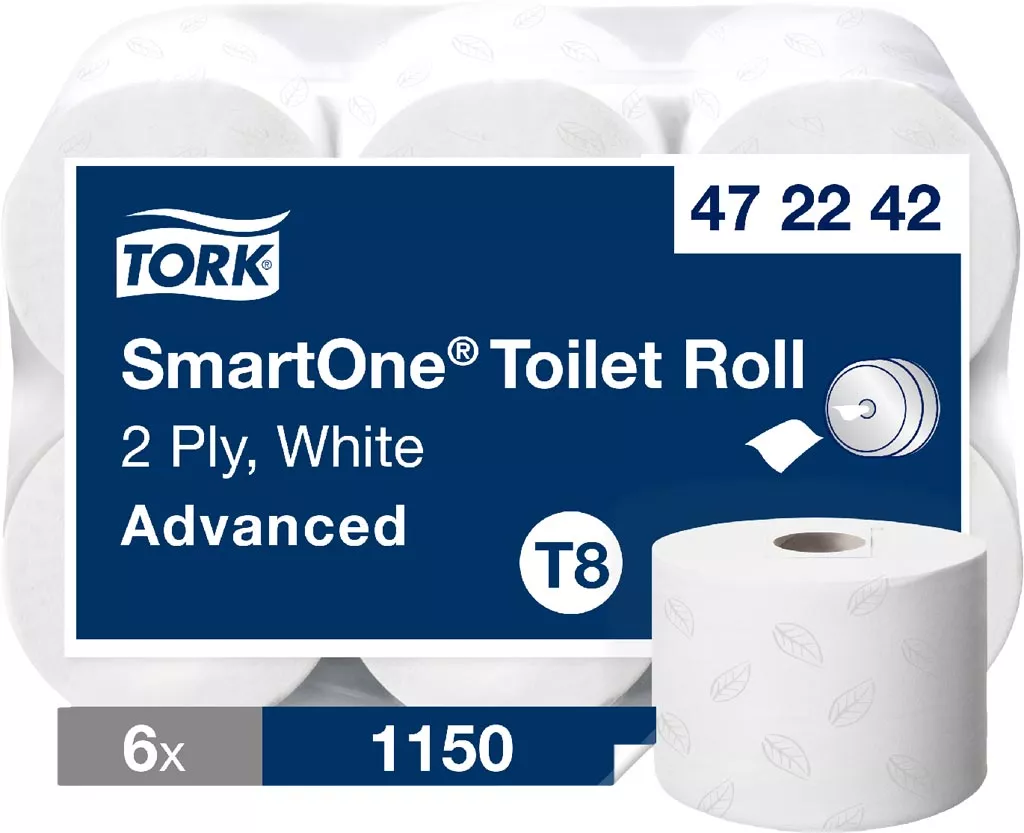 Papier toaletowy TORK SmartOne, biały, 2-warstwowy, do dozownika MINI Jumbo, 6 rolek, 1150 listków na rolkę.
