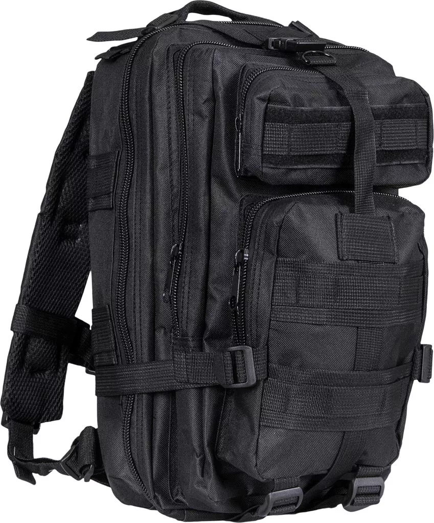 Plecak taktyczny Tactical Guard BACKPACK o pojemności 30 litrów, czarny, z wieloma kieszeniami i wzmocnieniami, wyposażony w regulowane paski i mocne zamki.