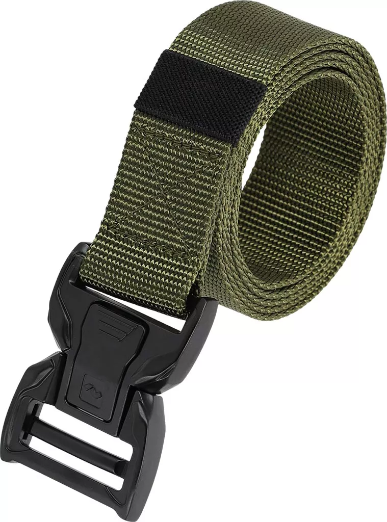 Zielony pasek taktyczny Tactical Guard z szybkozłączną klamrą, wykonany z wytrzymałego materiału, regulowany, przeznaczony do spodni.