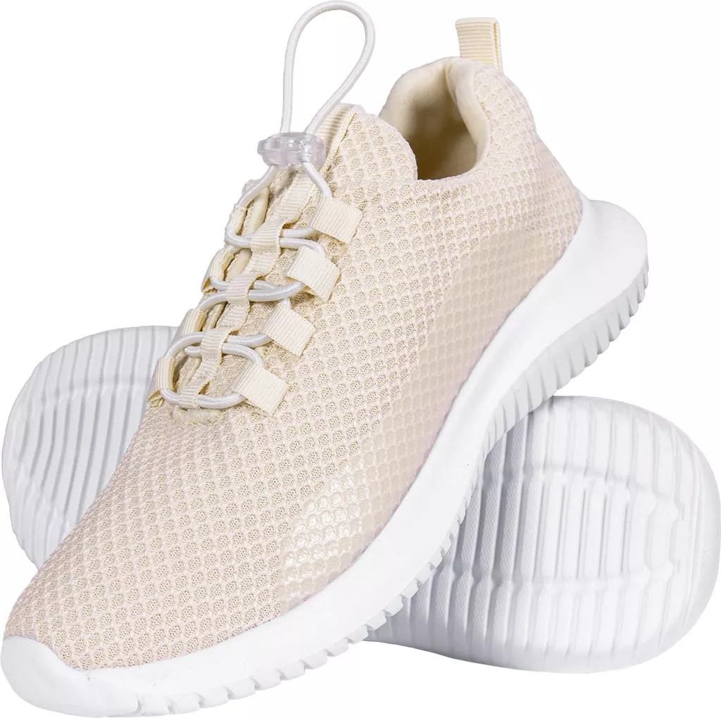 Stylowe, damskie buty sportowe MIA w beżowym kolorze, z lekką, perforowaną cholewką i białą, profilowaną podeszwą zapewniającą wygodę i dobrą przyczepność.