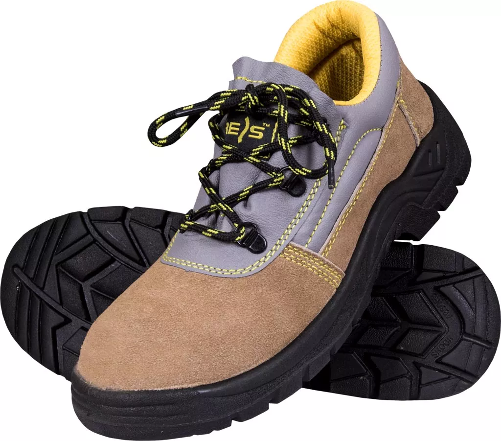 Buty robocze zamszowe YESSUN OB z podnoskiem, model YESSUN-P-S1. Podeszwa antypoślizgowa, sznurowane, wnętrze wyściełane na żółto. Przeznaczone do pracy, zapewniają ochronę stóp.