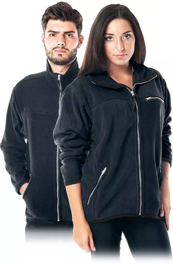 Granatowy polar roboczy ochronny HONEY, zapinany na zamek, z długim rękawem i kieszeniami na zamek. Model unisex.