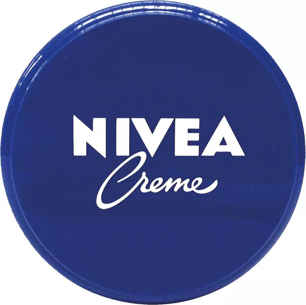 Niebieskie opakowanie kremu do rąk NIVEA Creme, okrągłe, z białym napisem na wierzchu.