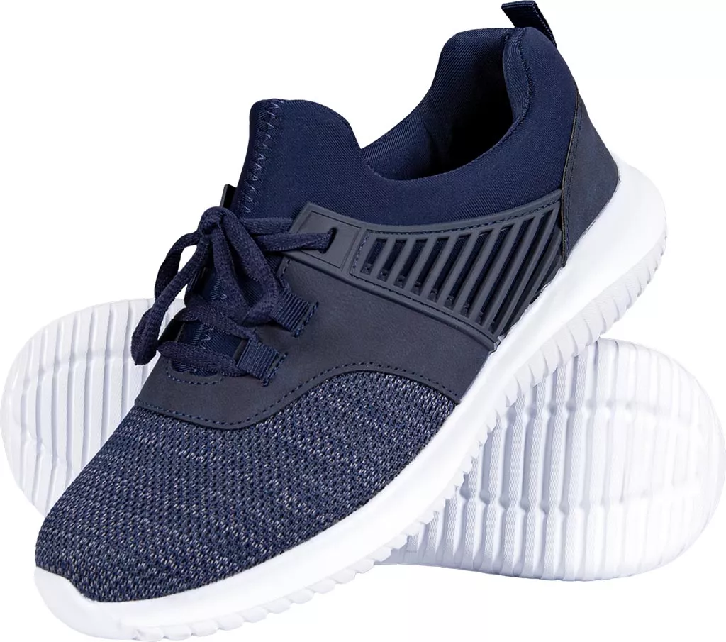 Męskie buty sportowe ZAG w kolorze granatowym, z lekką, białą podeszwą. Cholewka wykonana z przewiewnego materiału z elastycznymi wstawkami, sznurowane, wygodne i stylowe.