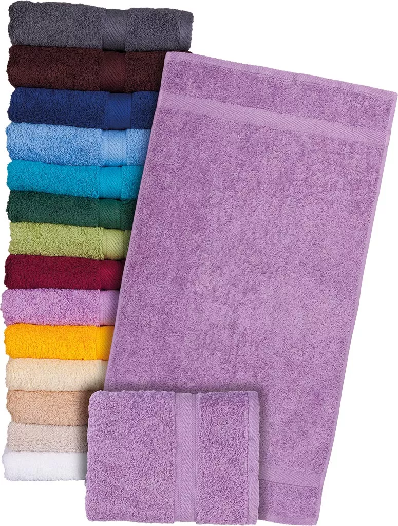 Ręcznik frotte z 100% bawełny, gruby, w kolorze fioletowym. Wykonany z wysokiej jakości tkaniny frotte, dostępny w różnych kolorach. Miękki i chłonny.