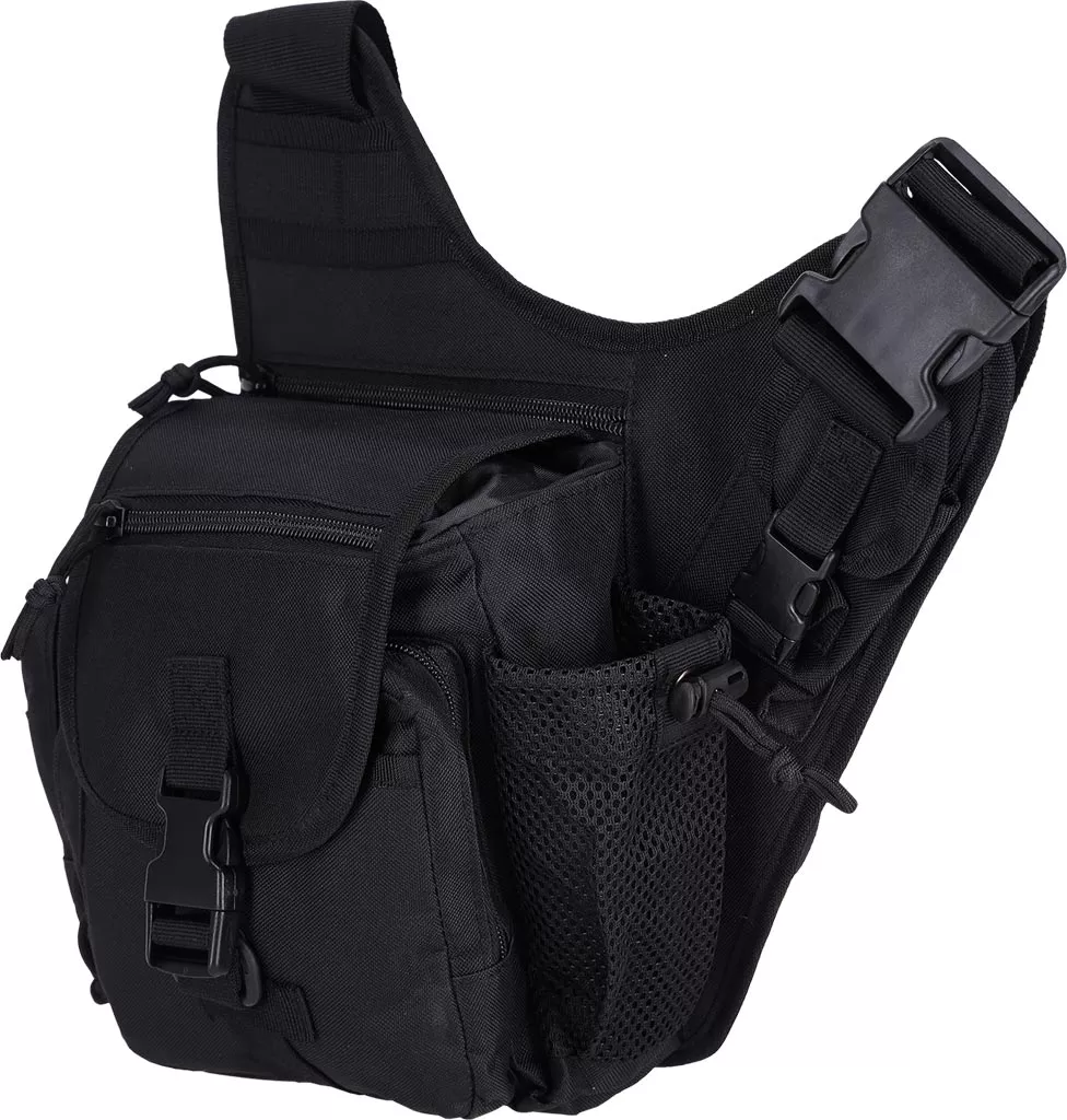 Saszetka taktyczna Tactical Guard BOR w kolorze czarnym, wyposażona w kilka kieszeni, w tym siatkową boczną. Posiada regulowany pasek z klamrą oraz solidne zamknięcia na zamek i zatrzask. Wzmocniona konstrukcja.
