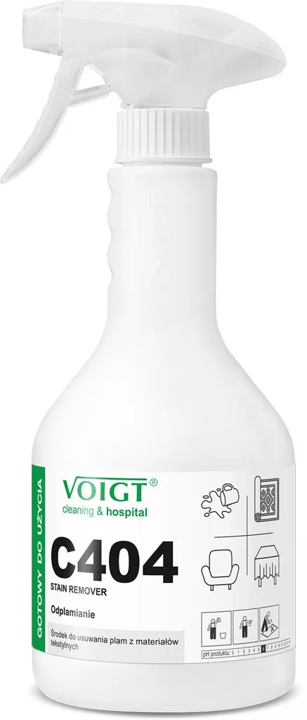 Odplamiacz C404 STAIN REMOVER w sprayu, 500 ml, marki VOIGT, przeznaczony do usuwania plam z różnych powierzchni. Produkt gotowy do użycia, łatwy w aplikacji.