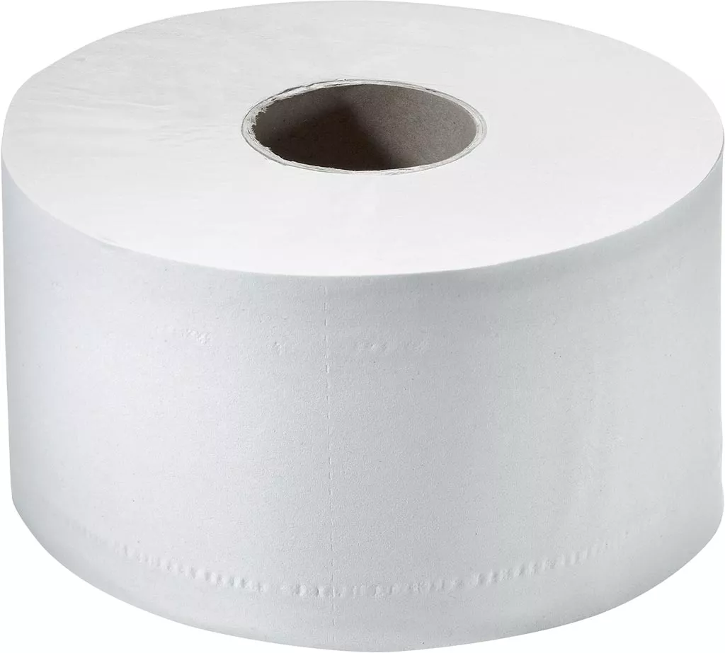 Biały papier toaletowy do dozownika TORK MINI Jumbo, opakowanie zawiera 6 rolek.