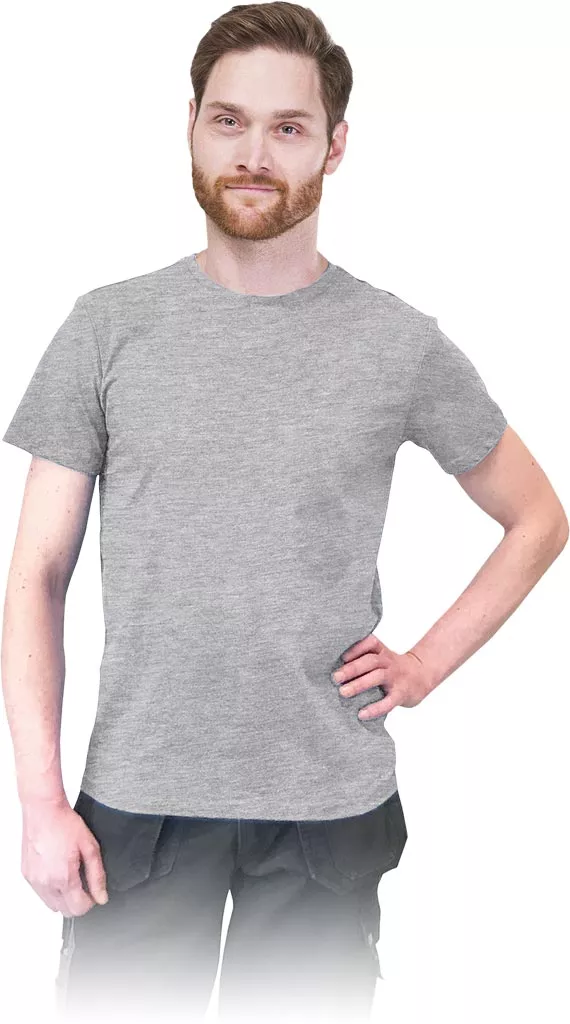 Męski T-shirt o dopasowanym kroju SLIM, wykonany w 100% z bawełny, w kolorze stalowym. Krótki rękaw, klasyczny okrągły dekolt.