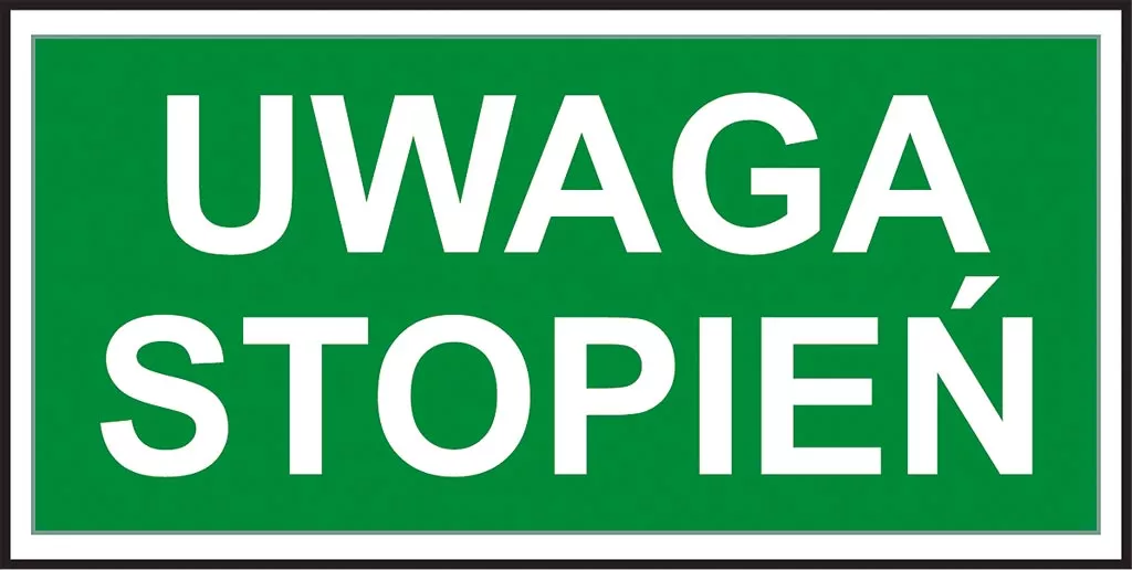 Znak ewakuacyjny prostokątny o zielonym tle z białym napisem 