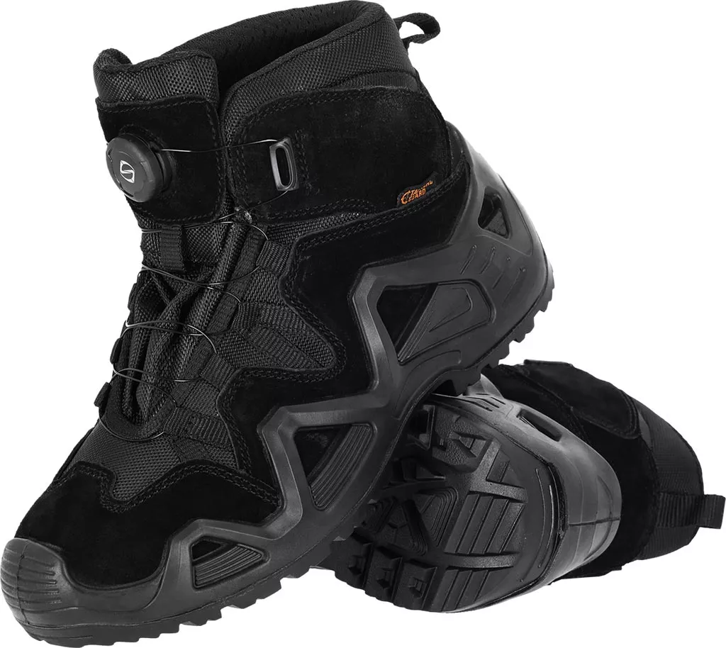 Buty taktyczne trekkingowe Tactical Guard IRONROL-T, męskie, czarne, z systemem wiązań IRONROL, trwała podeszwa, wysoka cholewka zapewniająca stabilność i ochronę podczas aktywności outdoorowych.