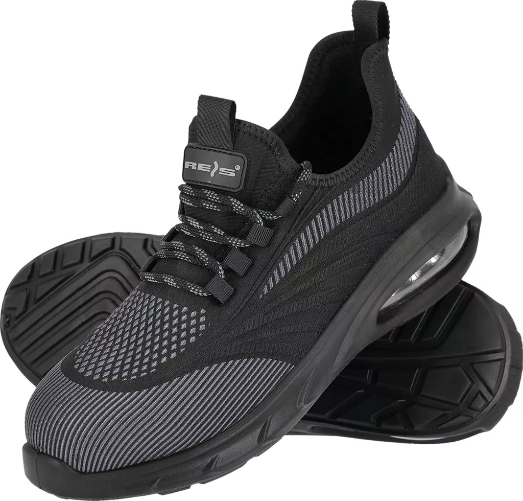 Czarne męskie buty robocze WAVE z podnoskiem i wkładką S1, wykonane z przewiewnego materiału, z trwałą podeszwą i sznurówkami zapewniającymi wygodne dopasowanie.