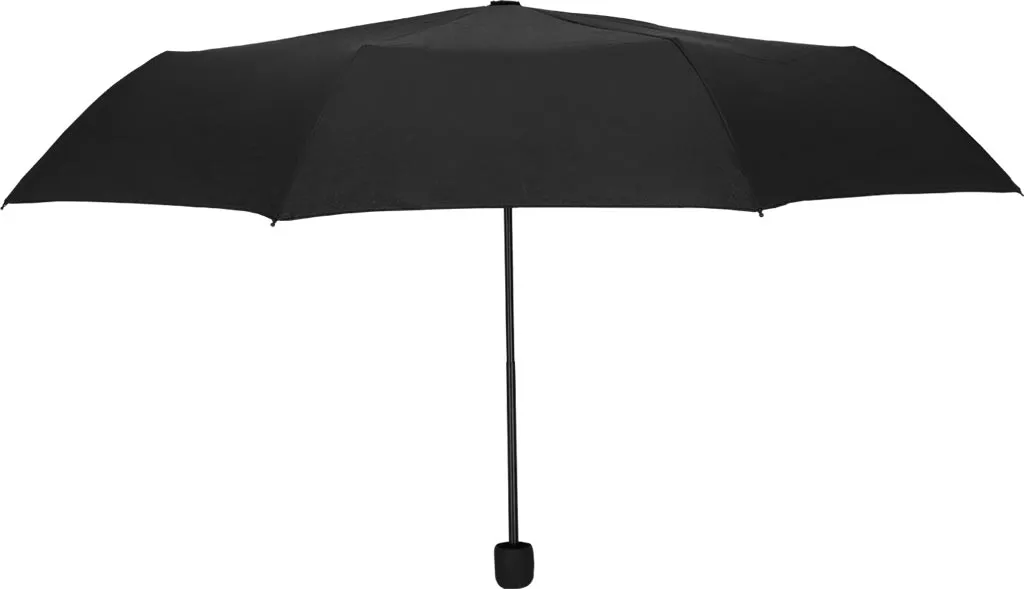 Parasol przeciwdeszczowy kieszonkowy o średnicy 58 cm po rozłożeniu, długość 24 cm po złożeniu. Kolor czarny, lekki i kompaktowy, łatwy do przenoszenia.