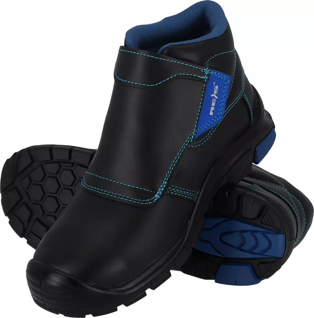 Buty robocze spawalnicze DREZNO, męskie, trzewiki z podnoskiem i wkładką, klasa ochrony S3 HRO. Czarne, ze wzmocnioną podeszwą odporną na gorąco, zaprojektowane do bezpiecznej pracy spawalniczej.