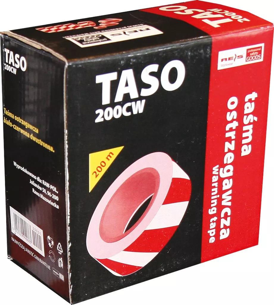 Taśma ostrzegawcza dwustronna w kolorach białym i czerwonym, długość 200 m, model TASO 200CW. Produkt marki Tytan Professional.