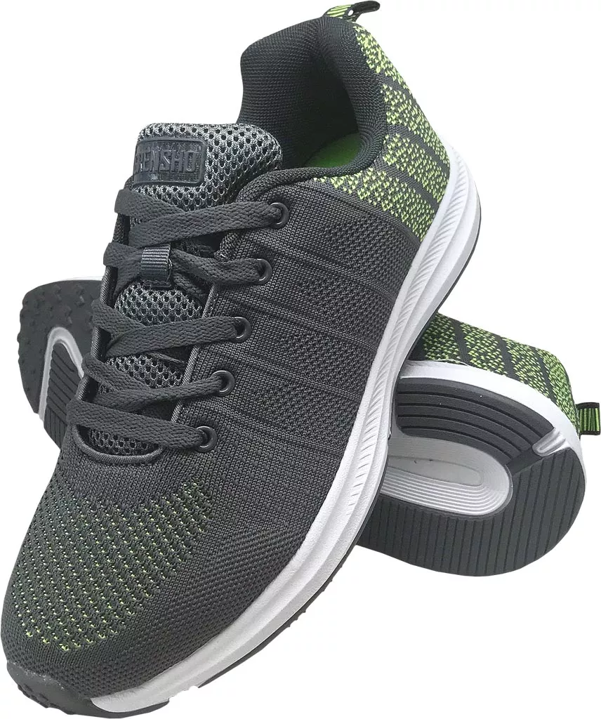 Męskie buty sportowe PIXEL w kolorze stalowo-zielonym. Lekkie i wygodne, z siateczkową cholewką i białą, amortyzującą podeszwą z bieżnikiem. Idealne do codziennego użytku i aktywności sportowej.