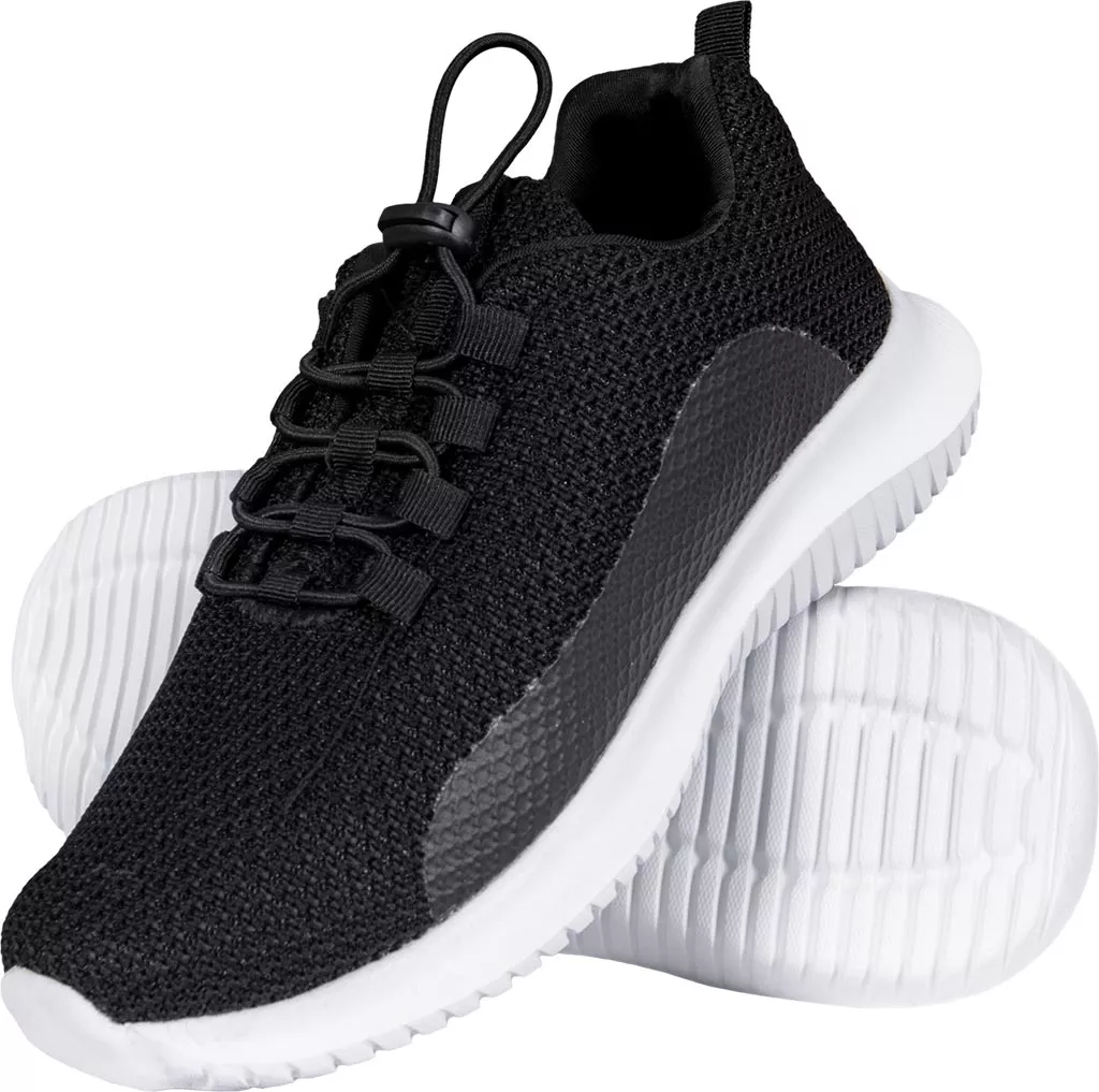 Stylowe damskie lekkie buty sportowe MIA w kolorze czarnym, wykonane z przewiewnego materiału, z elastyczną podeszwą i sznurowaniem na przód.