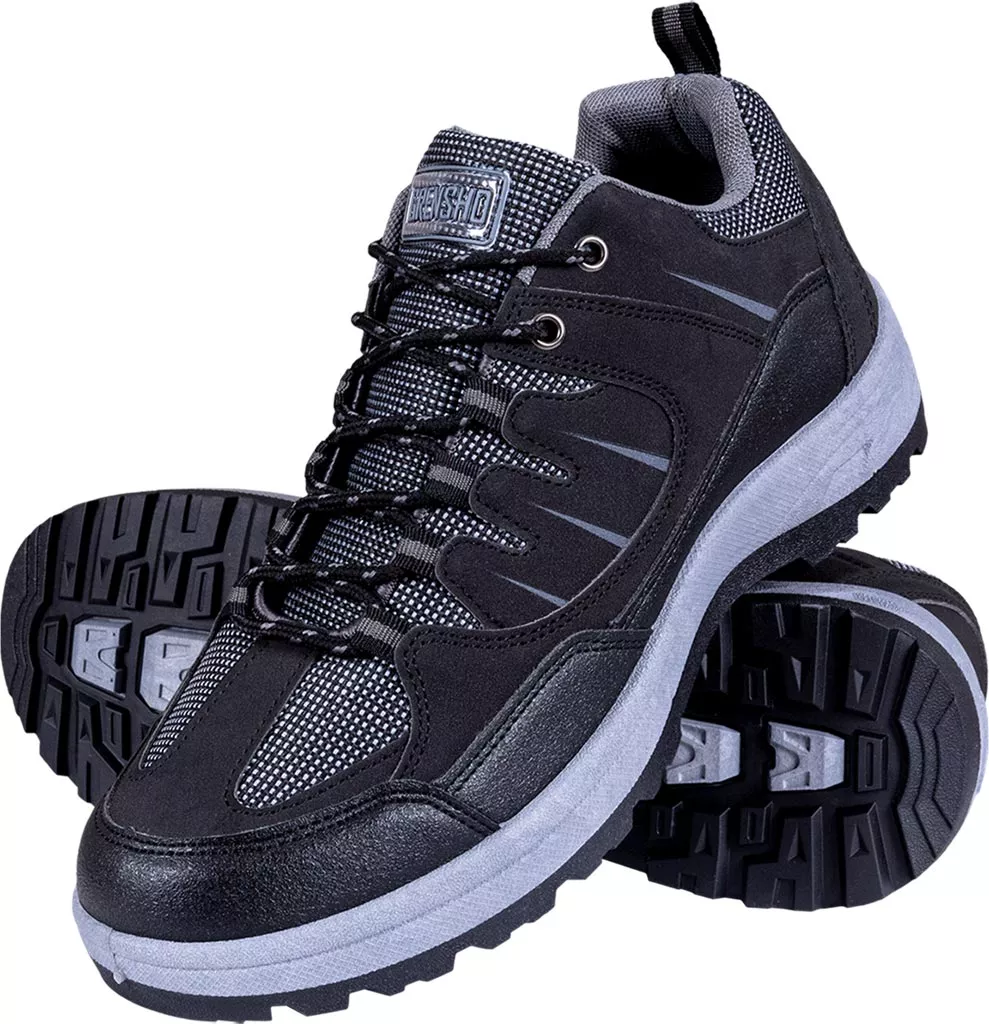 Skórzane buty sportowe trekkingowe GRIFT w kolorze stalowym. Solidna konstrukcja z wytrzymałą podeszwą, przeznaczone do aktywności outdoorowych. Sznurowane, z elementami siateczki dla lepszej wentylacji.