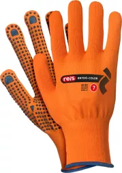 Rękawice robocze NYDO-COLOR w kolorze pomarańczowym, z nakrapianiem PCV na dłoniach dla lepszej chwytności. Rozmiar 7, wykonane z elastycznego materiału, zapewniają ochronę i komfort pracy.