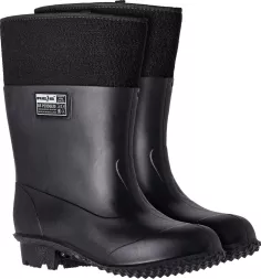 Buty robocze kaloszowe SOLID z filcową wkładką, czarne, odporne na warunki atmosferyczne, z wytrzymałą podeszwą antypoślizgową, przeznaczone do trudnych warunków pracy.