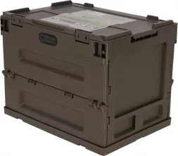 Składana, taktyczna skrzynia transportowa Tactical Guard BOX w kolorze oliwkowym, wykonana z wytrzymałego materiału, wzmacniana, z uchwytami i blokadami zabezpieczającymi.