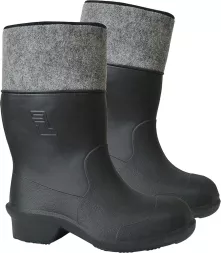 Buty filcowe, model 56201 GARDEN, o wysokim kroju, z czarnym dolnym częścią z gumy i szarym, filcowym wykończeniem na górze.