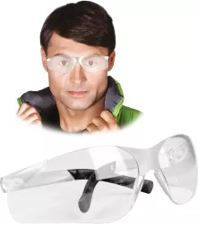 Okulary ochronne GEORGIA transparentne, przeciwodpryskowe, lekkie, zakrywające oczy, z elastycznymi zausznikami.